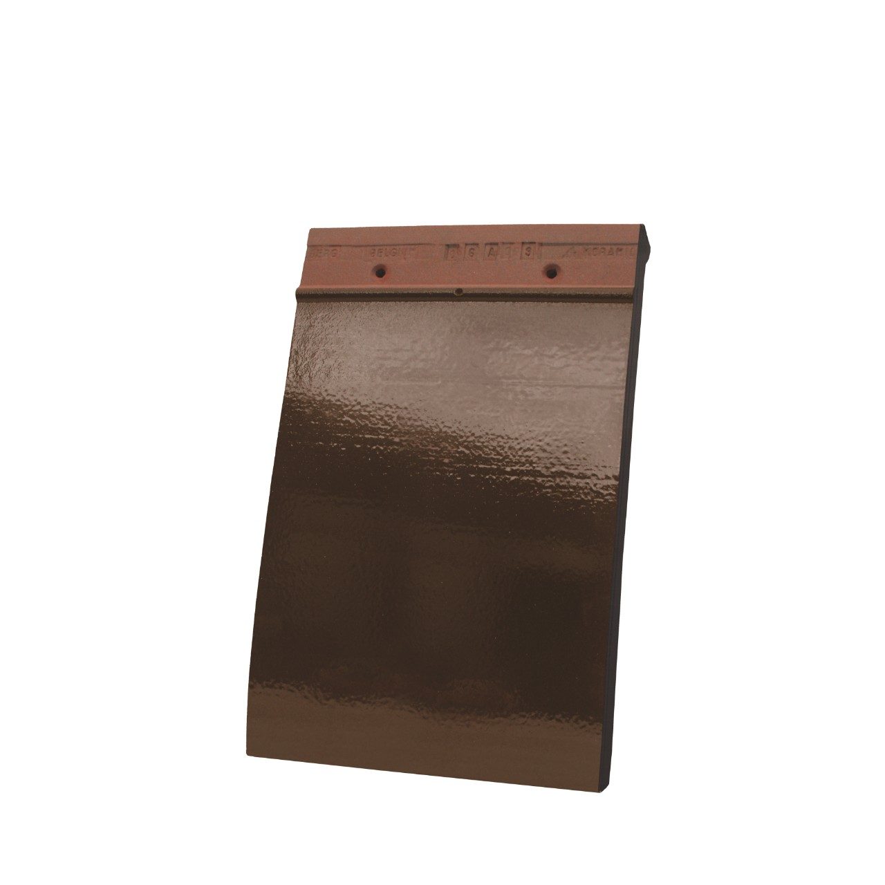 Single product shot of a Tegelpan 301 Bruin Geglazuurd roof tile