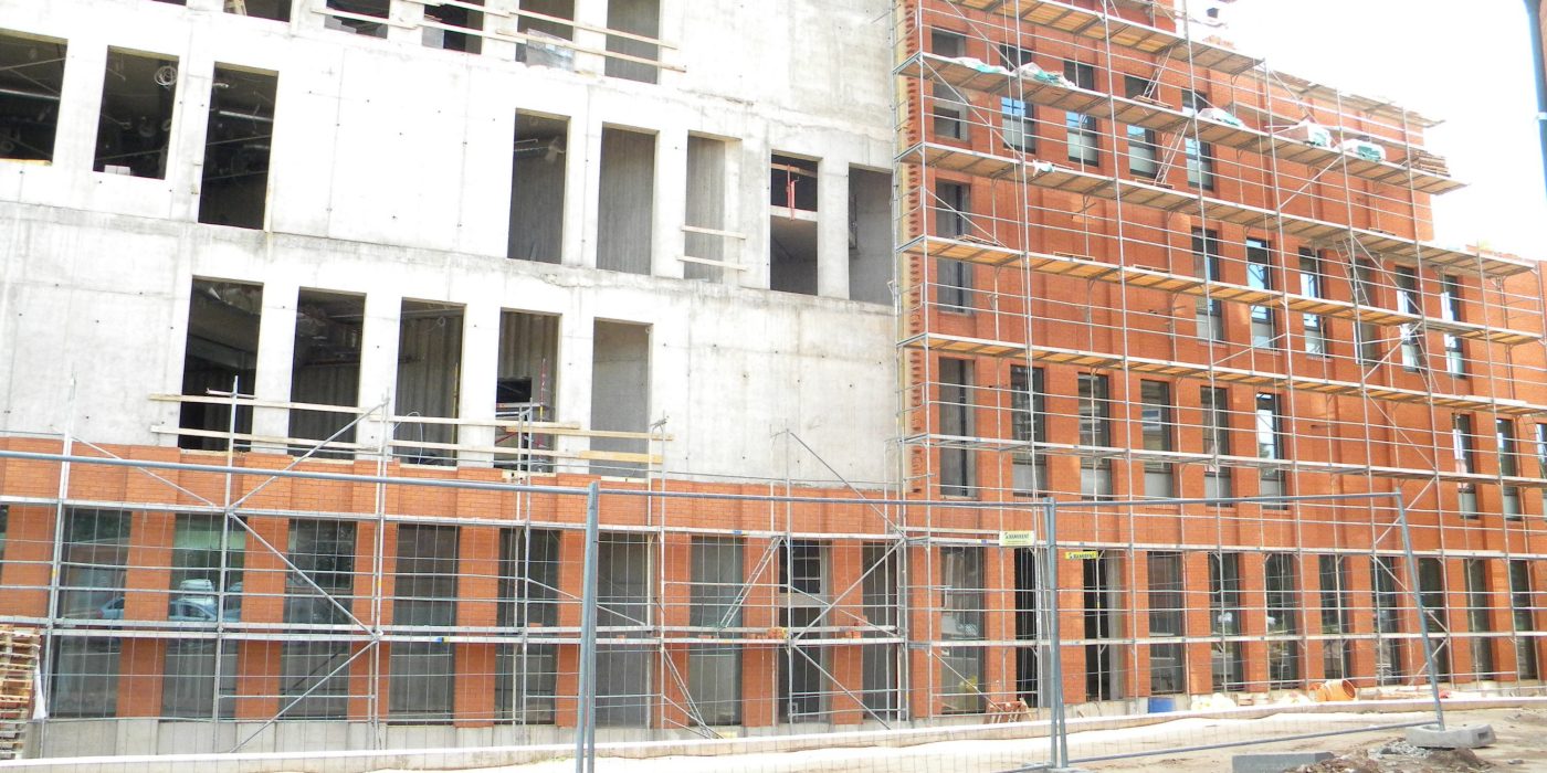 Building process of brick facade - bricks installation