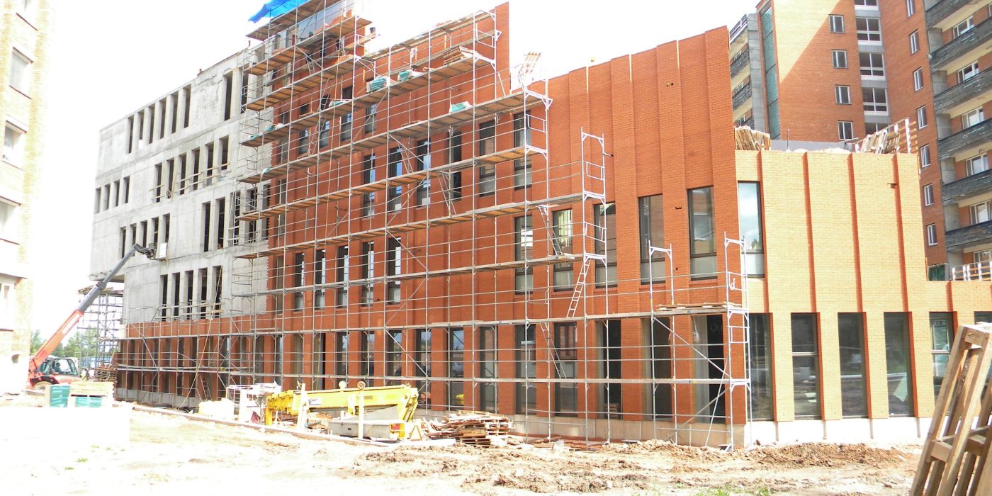 Building process of brick facade - bricks installation