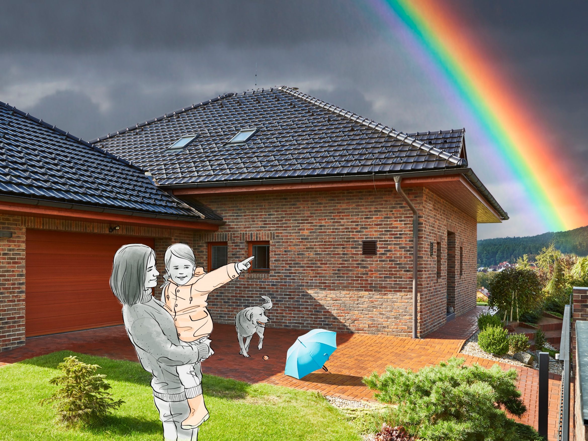 Calendar image photo rainbow - family - sun - skyfall - house 