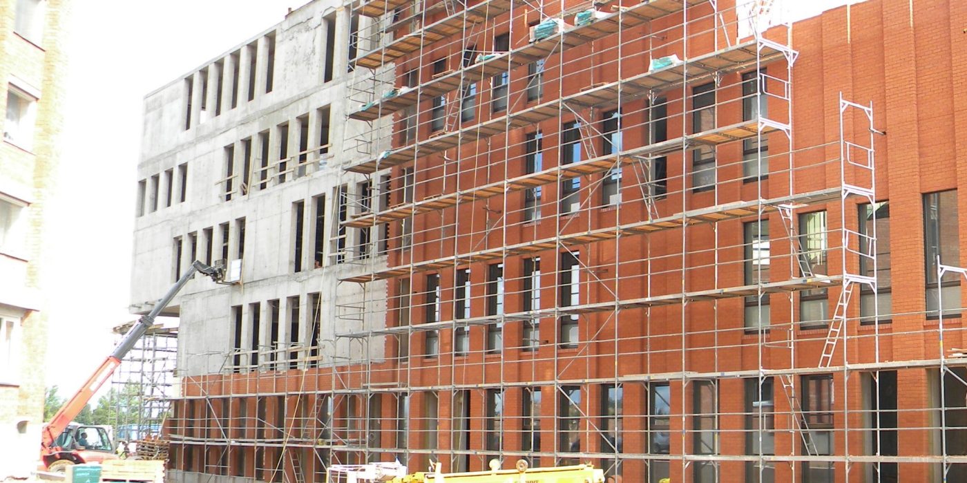 Building process of brick facade - bricks installation