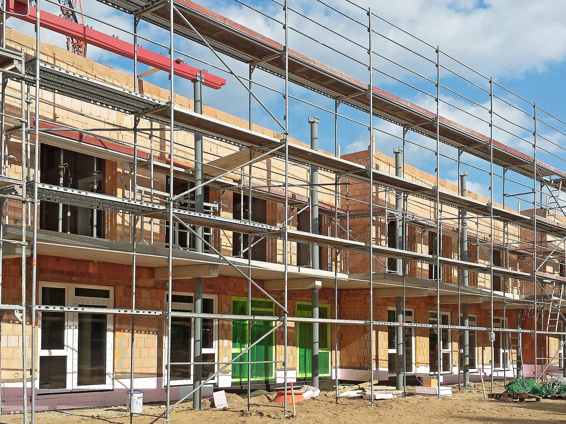 poroton, mortar, construction site, kindergarten,