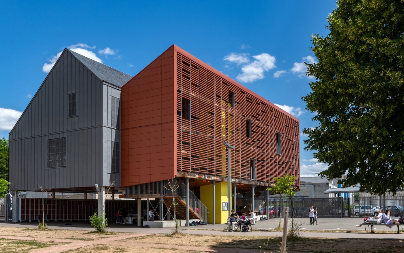 collège albert camus facade panneau argeton rouge école batiment public idf 