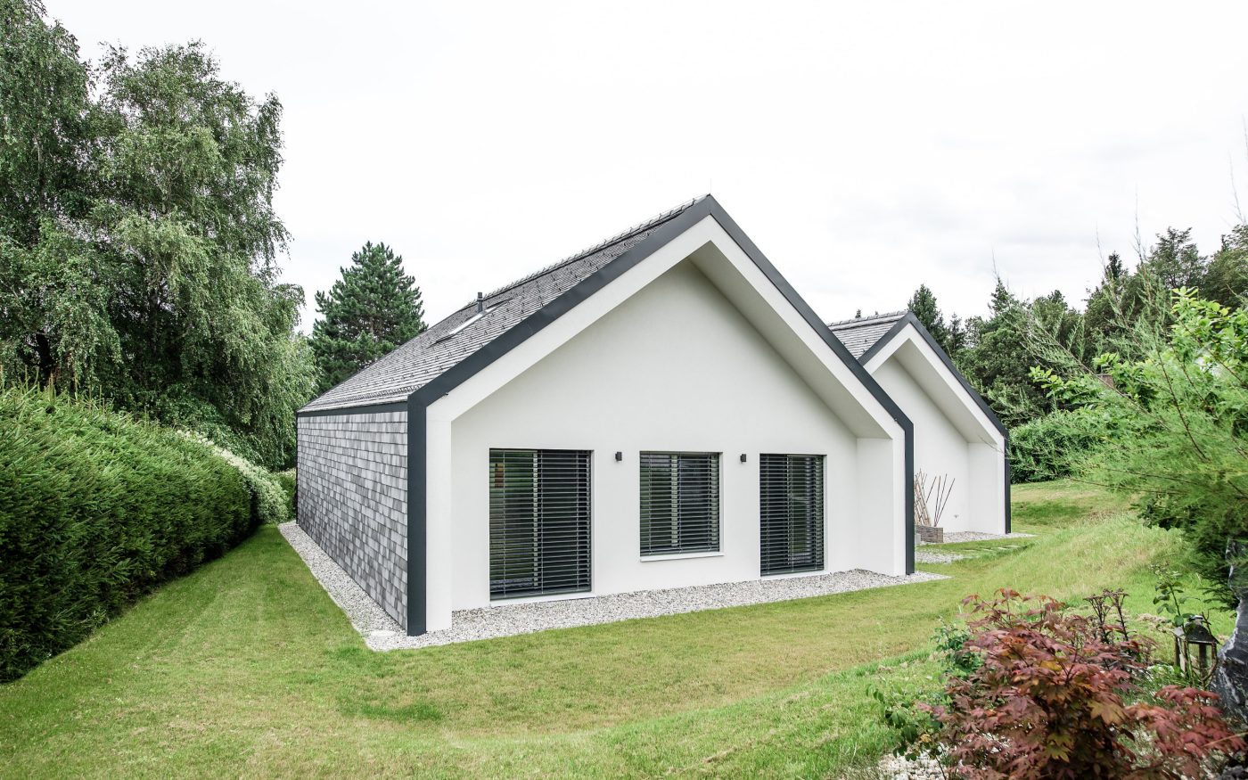 Einfamilienhaus Stattegg Hohenberg, Tasche, Engobe weiß-grau-antik, Fassade, Dachziegel, single family house, Tondach, rooftiles, facade