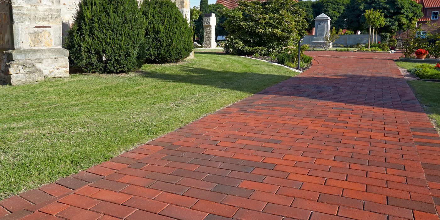 paver, penter, paving stone, church, walkway, garden, plants